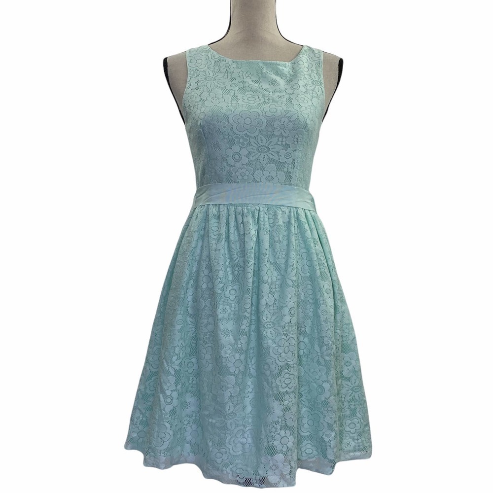 NAF Naf Seafoam Green Sleeveless Floral Lace A-Line Mini Dress